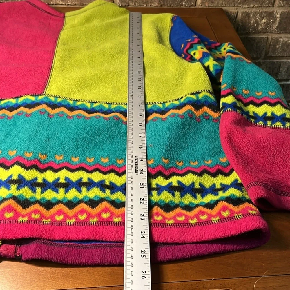 Susan Bristol Multicolor Patchwork Fleece Cardigan Large